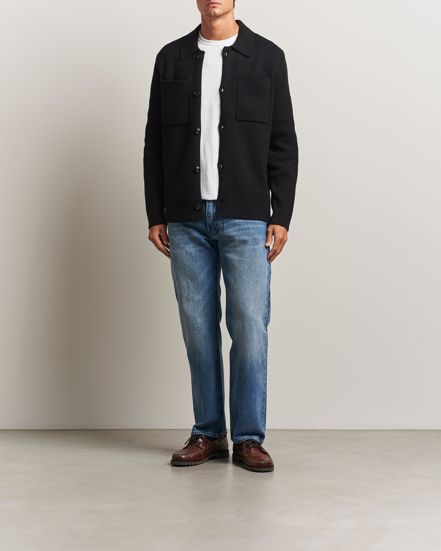 Mies | Puserot | LES DEUX | Fisher Cotton Milano Knitted Overshirt Black
