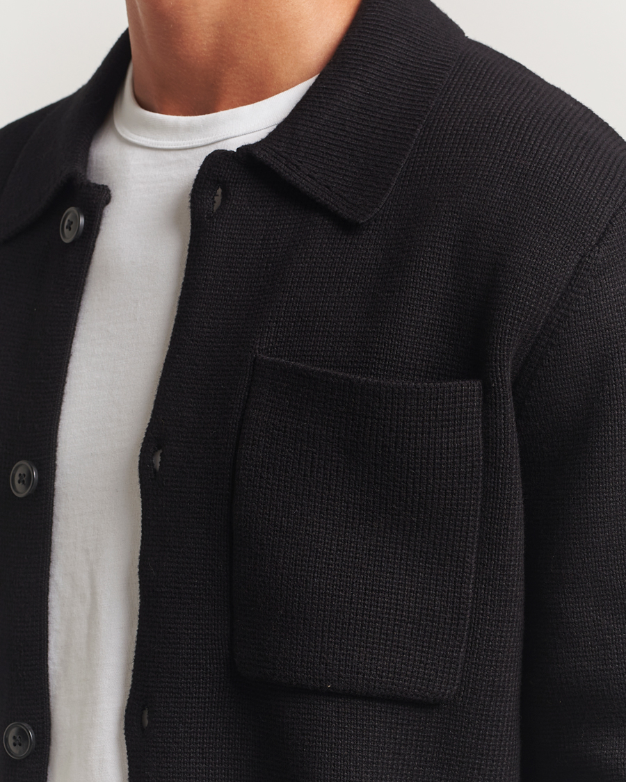 Mies | Puserot | LES DEUX | Fisher Cotton Milano Knitted Overshirt Black