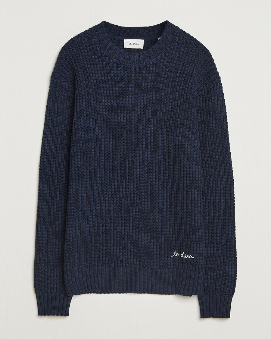 Mies | Puserot | LES DEUX | Alvin Cotton Waffle Crewneck Dark Navy
