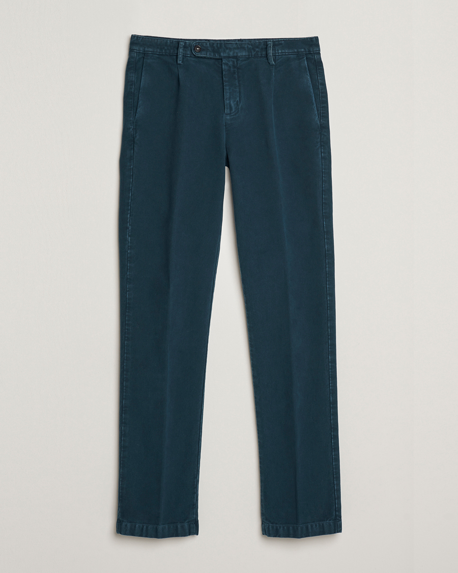 Mies | Housut | Massimo Alba | Ionio Pleated Moleskine Trousers Petrol Blue