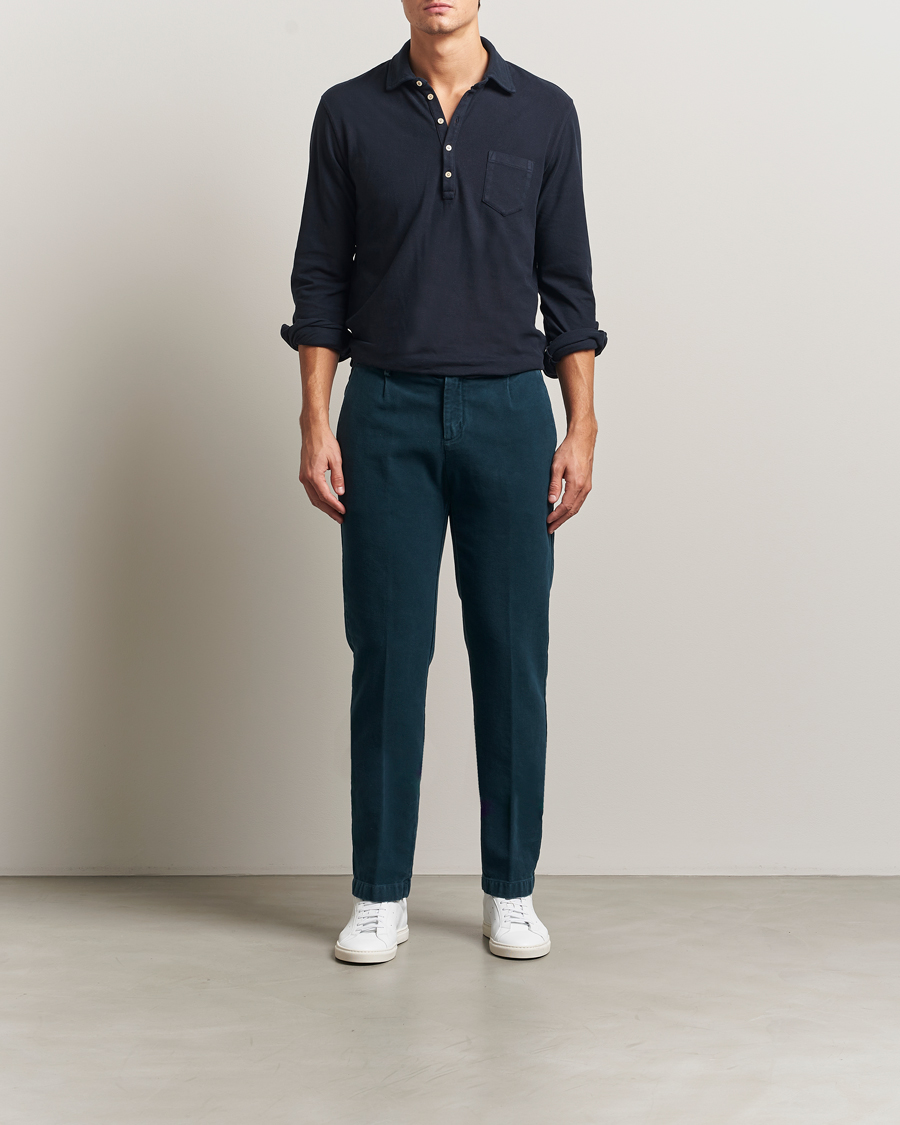 Mies | Housut | Massimo Alba | Ionio Pleated Moleskine Trousers Petrol Blue