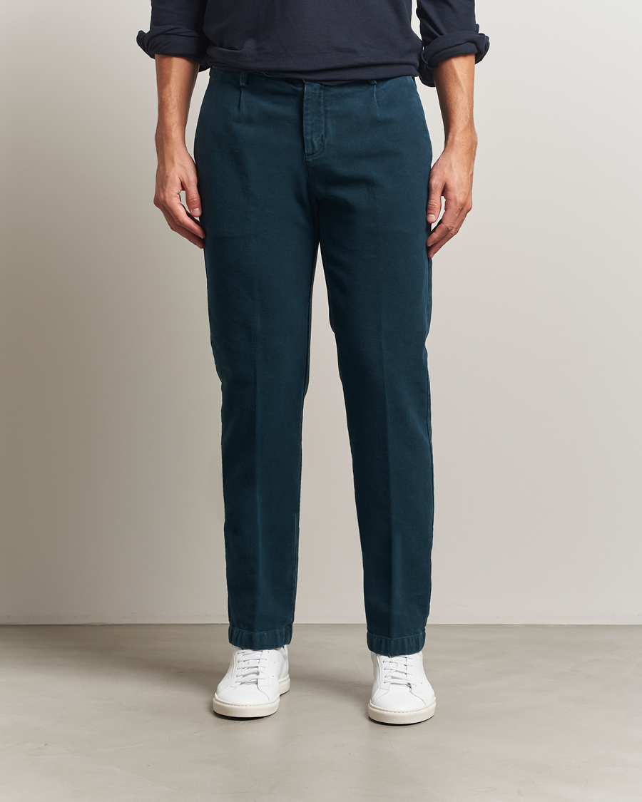 Mies | Housut | Massimo Alba | Ionio Pleated Moleskine Trousers Petrol Blue