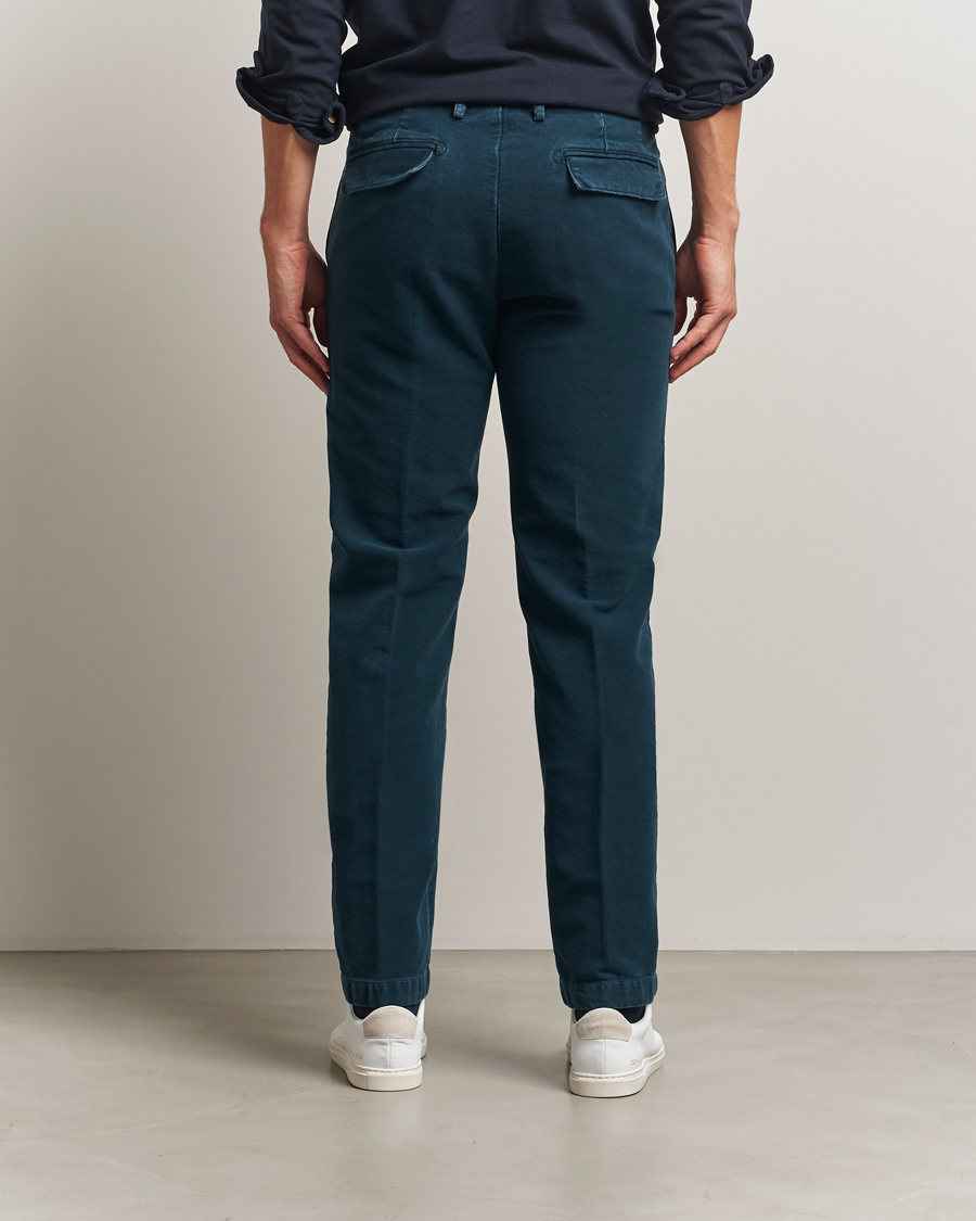 Mies | Housut | Massimo Alba | Ionio Pleated Moleskine Trousers Petrol Blue