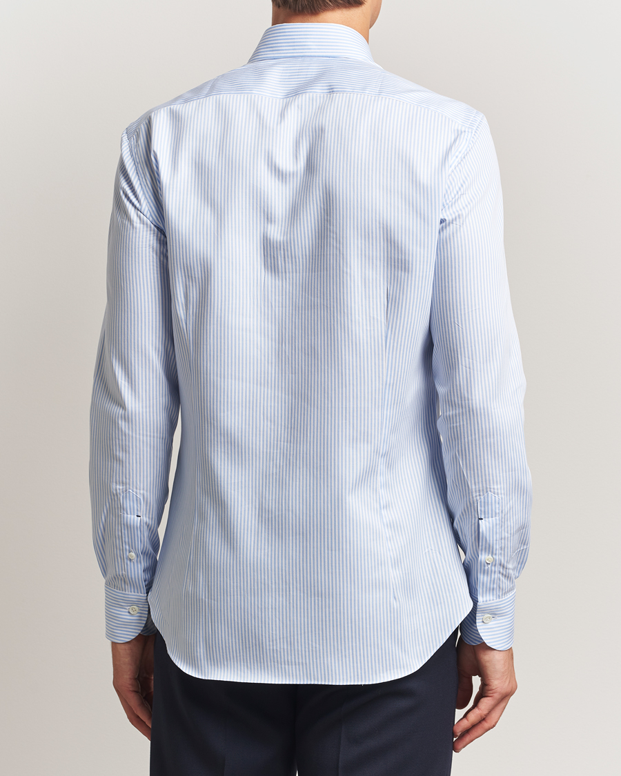 Mies | Kauluspaidat | Mazzarelli | Soft Cotton Twill Button Down Shirt Light Blue Stripe