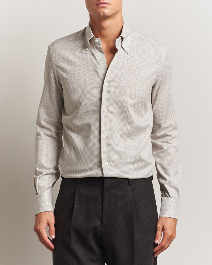 Mies | Kauluspaidat | Mazzarelli | Soft Flannel Button Down Shirt Beige