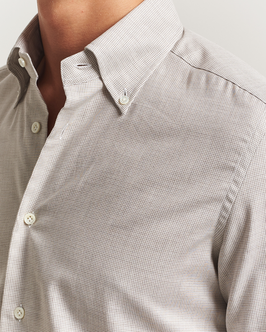 Mies | Kauluspaidat | Mazzarelli | Soft Flannel Button Down Shirt Beige