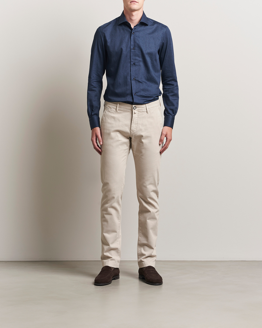 Mies | Kauluspaidat | Mazzarelli | Soft Flannel Cut Away Shirt Navy