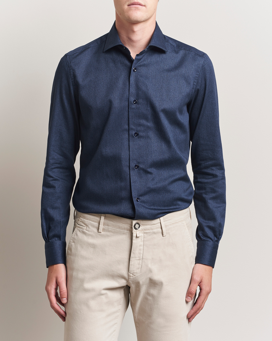 Mies | Kauluspaidat | Mazzarelli | Soft Flannel Cut Away Shirt Navy