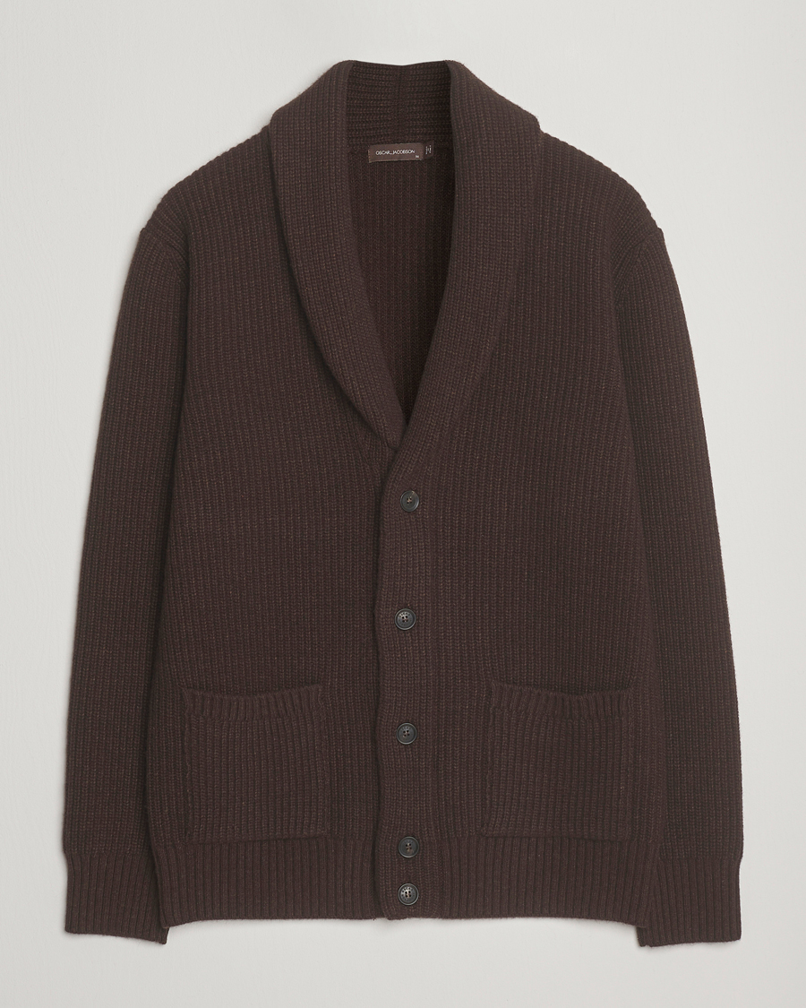 Mies | Puserot | Oscar Jacobson | Roland Wool Cardigan Dark Brown
