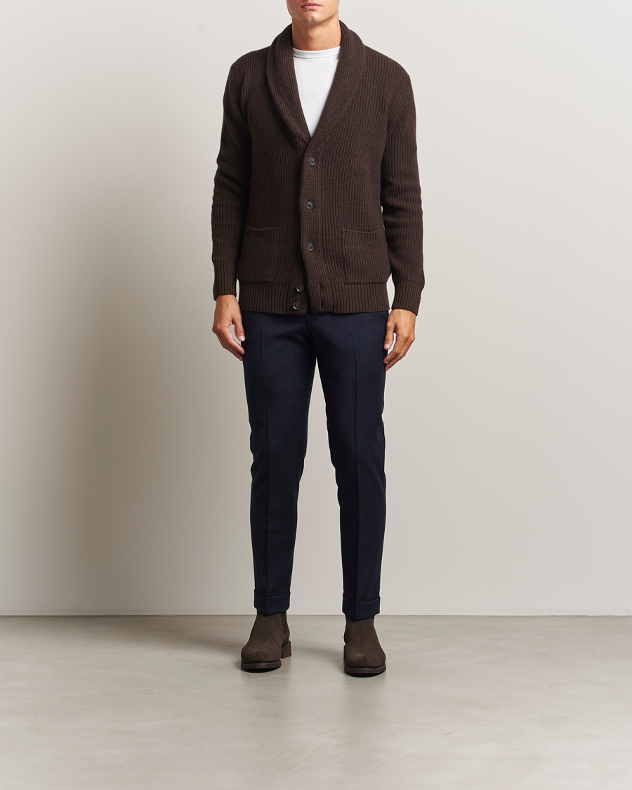 Mies | Puserot | Oscar Jacobson | Roland Wool Cardigan Dark Brown