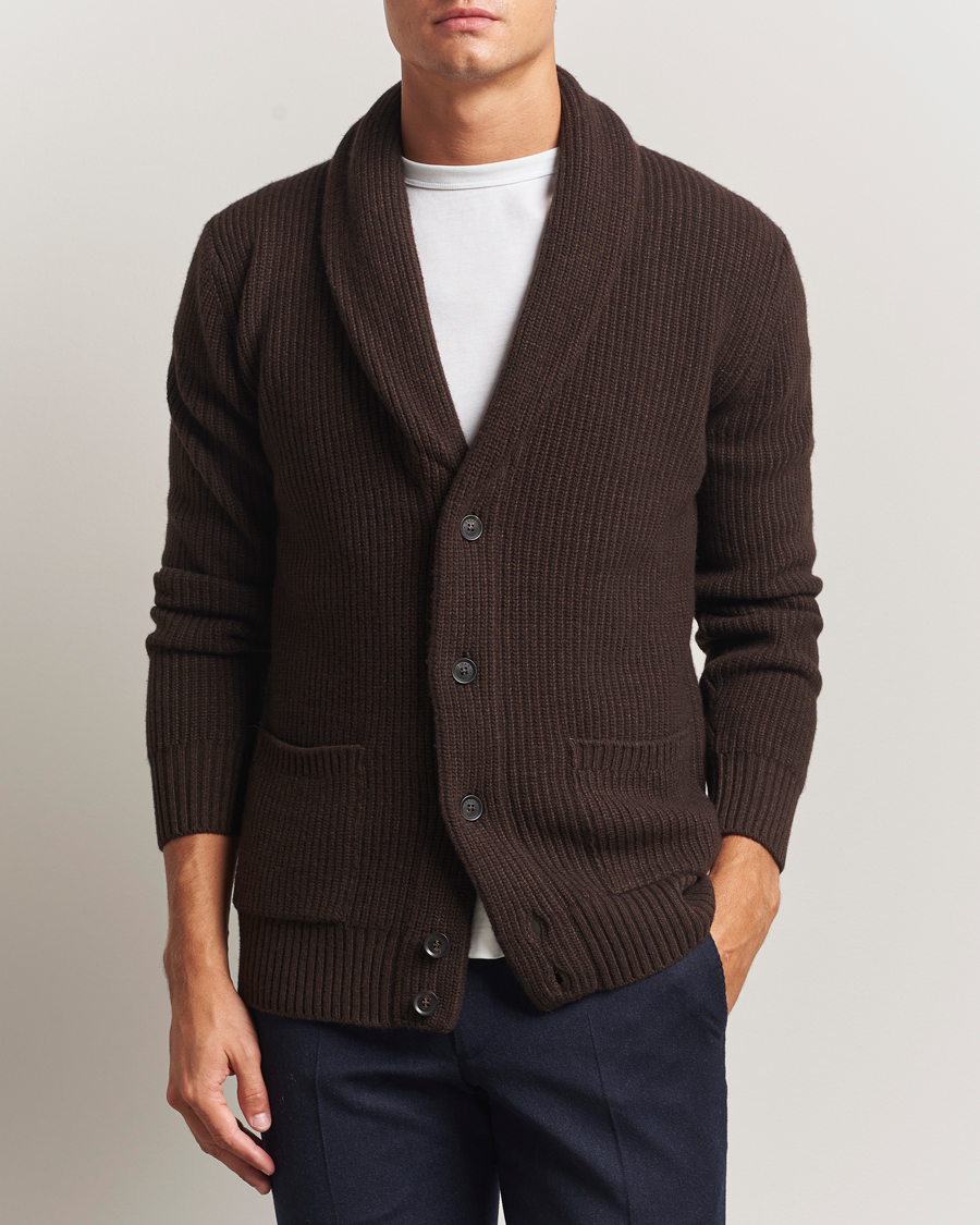 Mies | Puserot | Oscar Jacobson | Roland Wool Cardigan Dark Brown