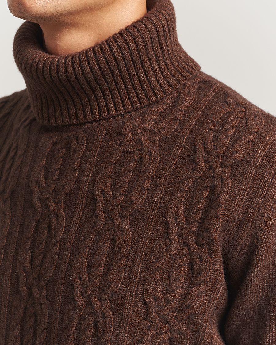 Mies | Puserot | Oscar Jacobson | Heavy Knitted Wool/Cashmere Cable Polo Golden Brown