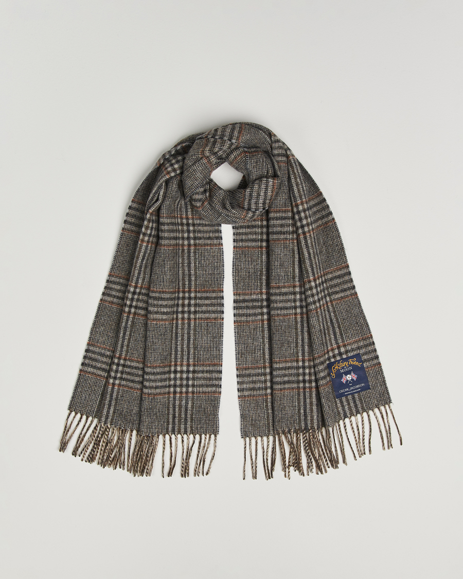 Mies | Oscar Jacobson Checked Moon Tweed Wool Scarf Brown | Oscar Jacobson | Checked Moon Tweed Wool Scarf Brown