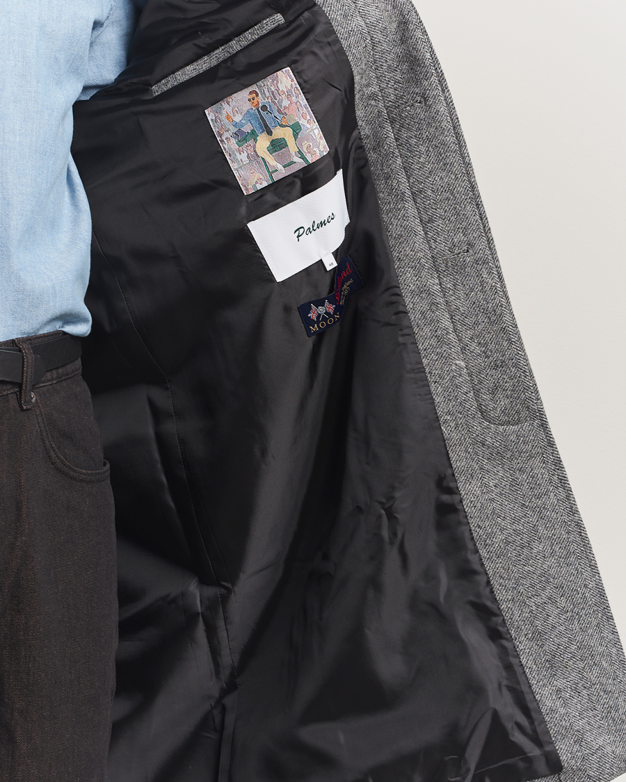 Mies | Takit | Palmes | Herringbone Wool Coat Charcoal