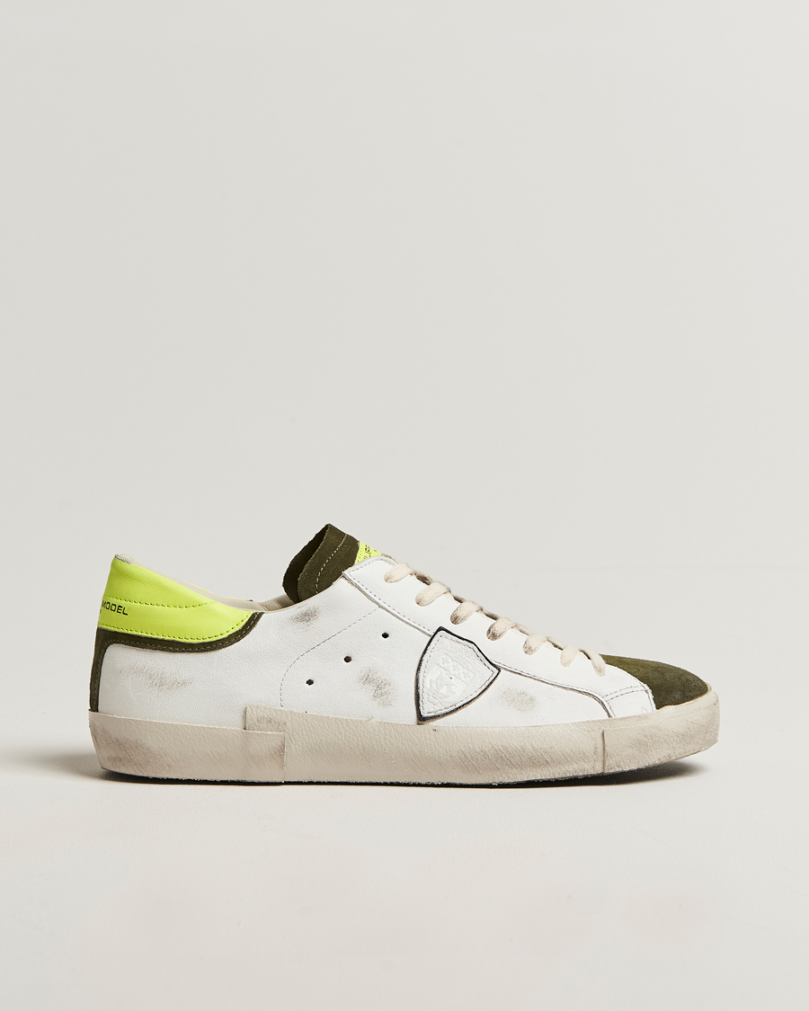 Mies | Philippe Model Prsx Low Top Vintage Mix Leather Sneakers White/Military | Philippe Model | Prsx Low Top Vintage Mix Leather Sneakers White/Military