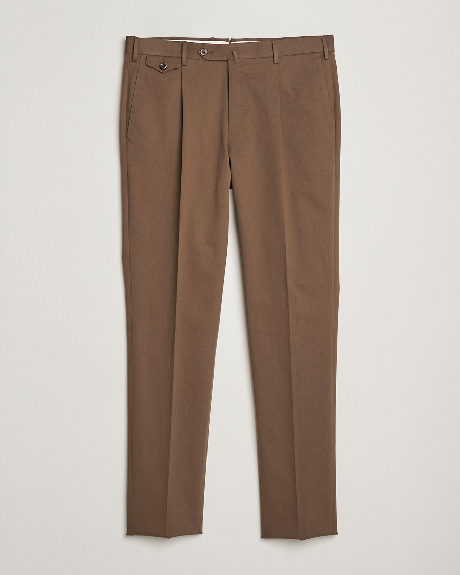 Mies | Housut | PT01 | Slim Fit Pleated Cotton/Cashmere Trousers Dark Brown