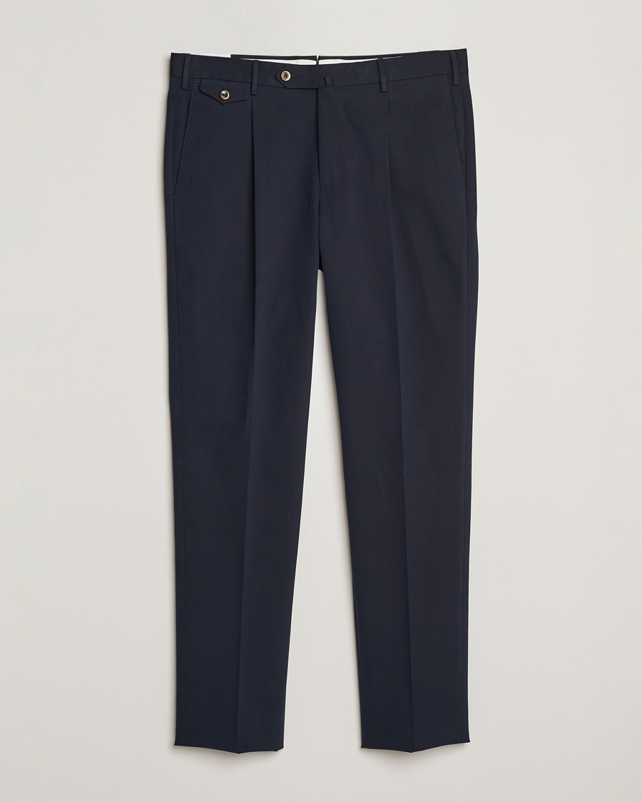 Mies | Housut | PT01 | Slim Fit Pleated Cotton/Cashmere Trousers Navy