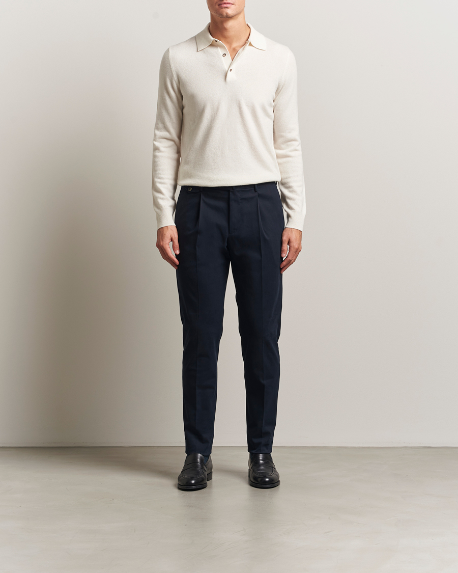 Mies | Housut | PT01 | Slim Fit Pleated Cotton/Cashmere Trousers Navy