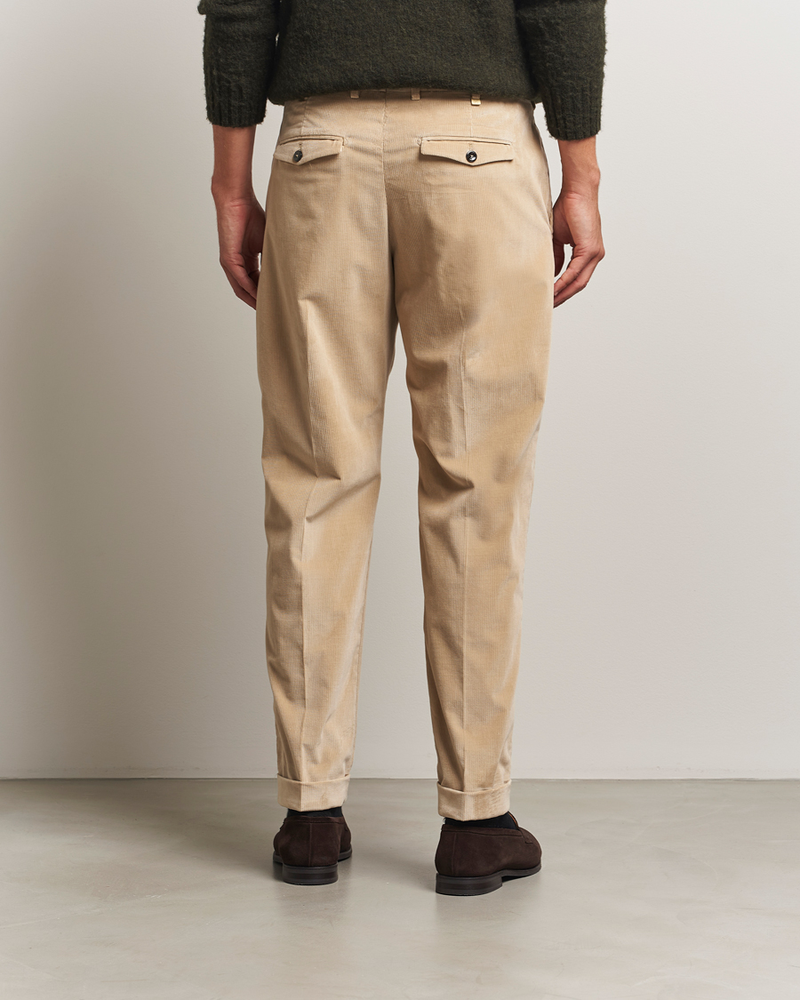 Mies | Housut | PT01 | Slim Fit Pleated Corduroy Trousers Light Beige
