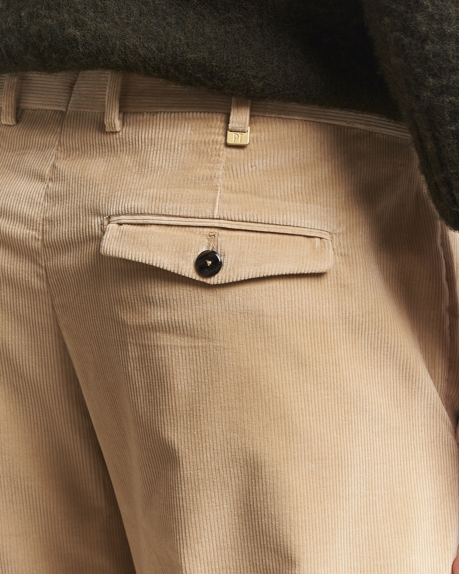 Mies | Housut | PT01 | Slim Fit Pleated Corduroy Trousers Light Beige