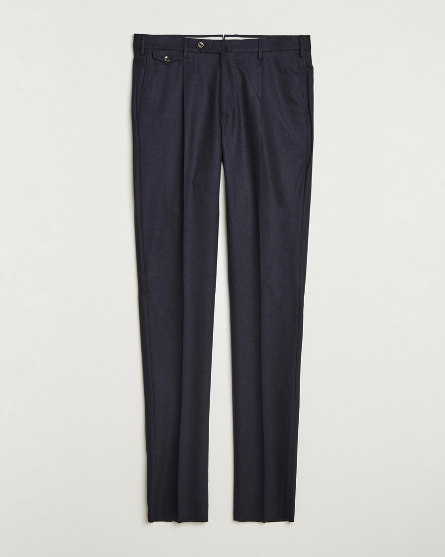 Mies | Housut | PT01 | Slim Fit Pleated Wool/Cashmere Trousers Navy