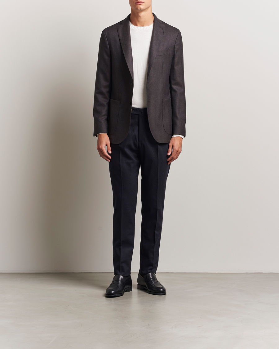 Mies | Housut | PT01 | Slim Fit Pleated Wool/Cashmere Trousers Navy