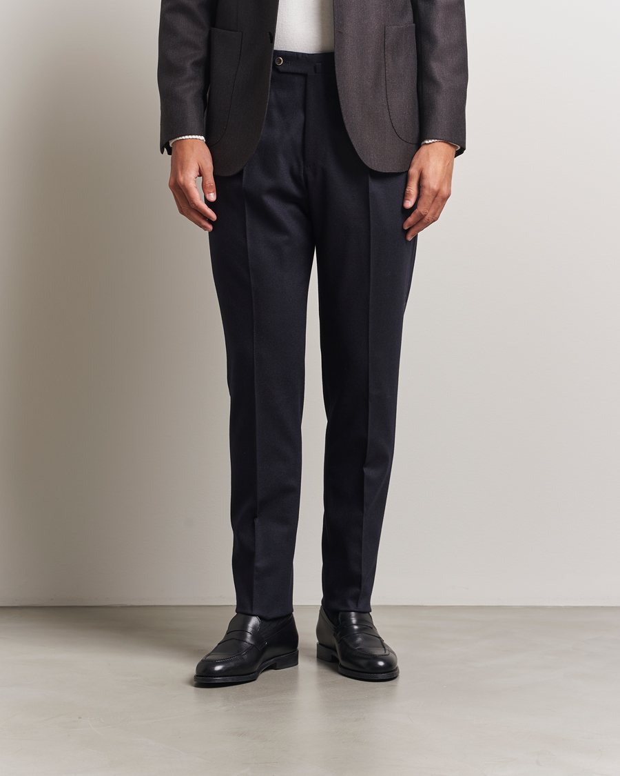 Mies | Housut | PT01 | Slim Fit Pleated Wool/Cashmere Trousers Navy