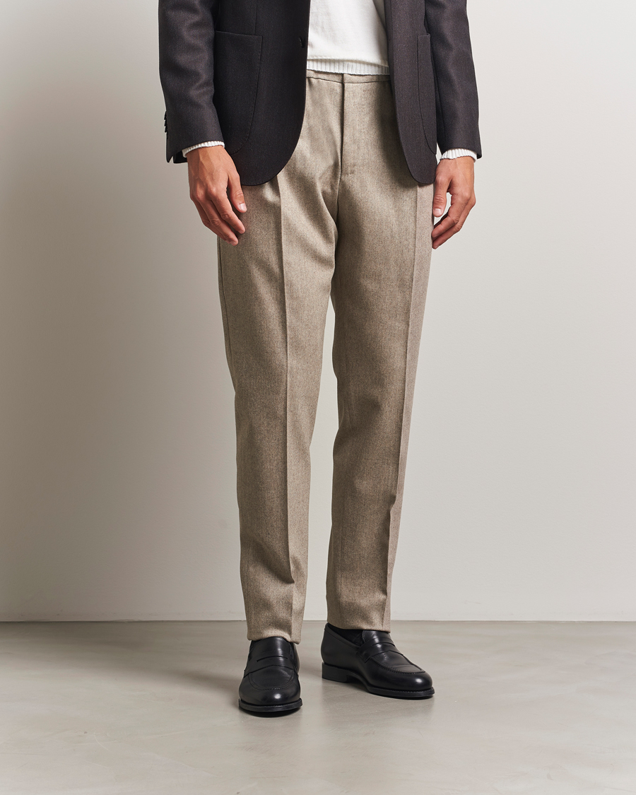Mies | Housut | PT01 | Slim Fit Wool/Cashmere Drawstring Trousers Beige