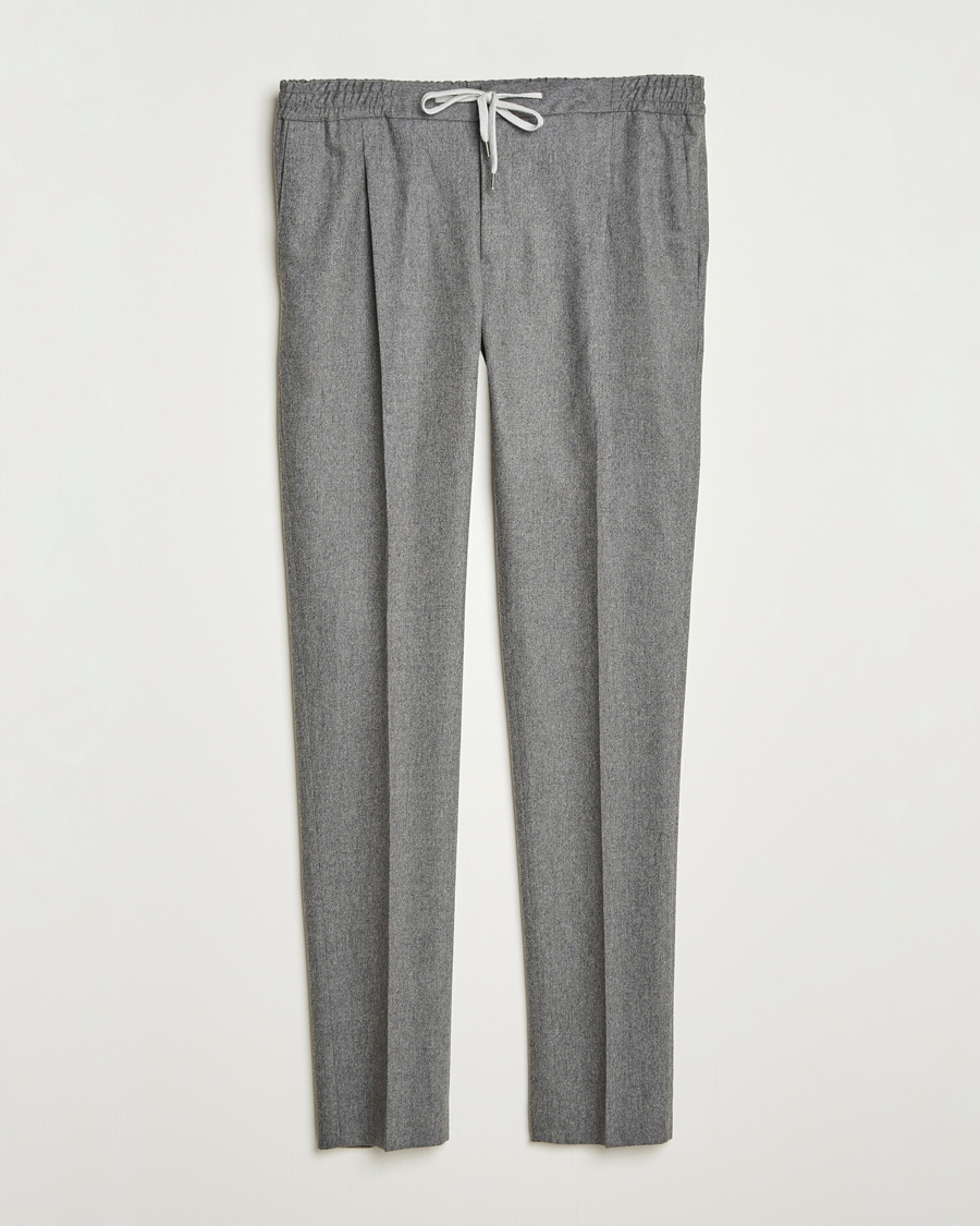 Mies | Housut | PT01 | Slim Fit Wool/Cashmere Drawstring Trousers Grey Melange