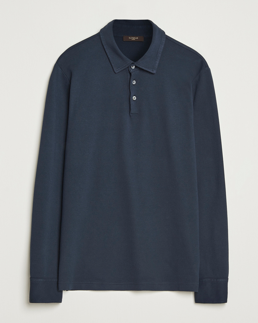Mies | Pikeet | Zanone | Heavy Jersey Long Sleeve Polo Navy