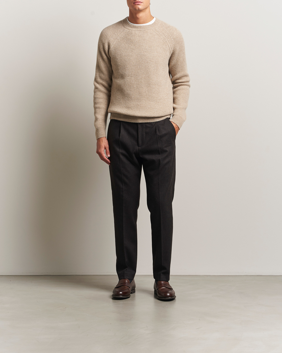 Mies | Puserot | Zanone | Fisherman Rib Wool Sweater Beige