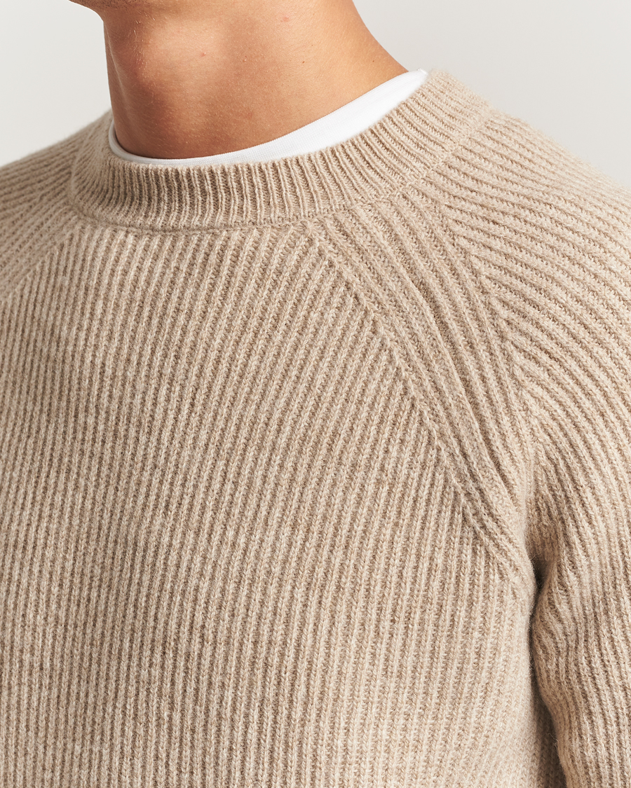 Mies | Puserot | Zanone | Fisherman Rib Wool Sweater Beige