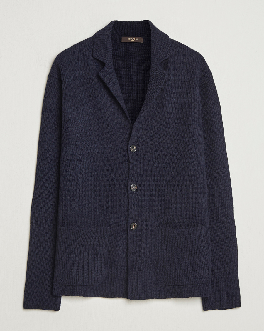 Mies | Puserot | Zanone | Rib Wool Cardigan Jacket Navy