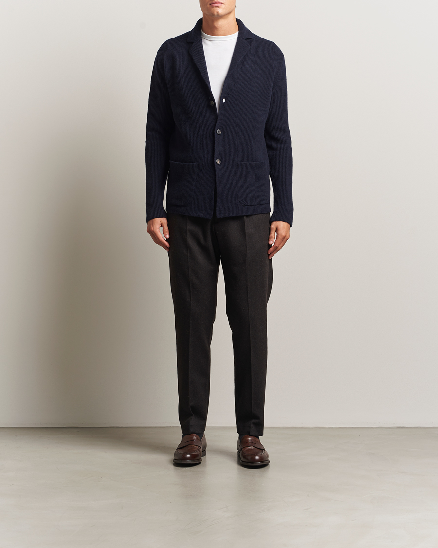 Mies | Puserot | Zanone | Rib Wool Cardigan Jacket Navy