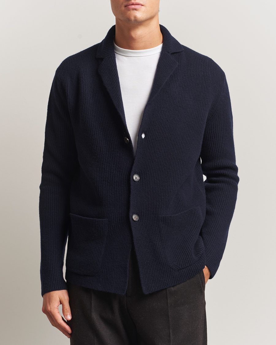 Mies | Puserot | Zanone | Rib Wool Cardigan Jacket Navy