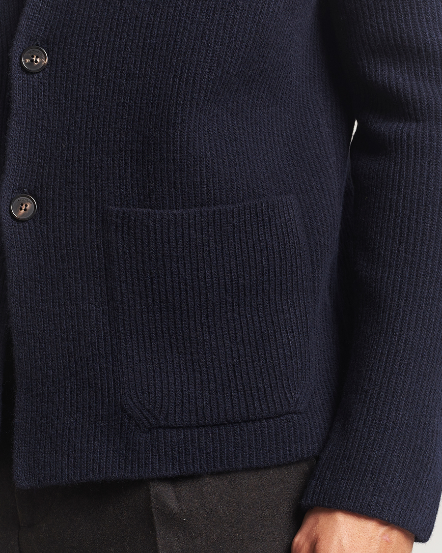 Mies | Puserot | Zanone | Rib Wool Cardigan Jacket Navy