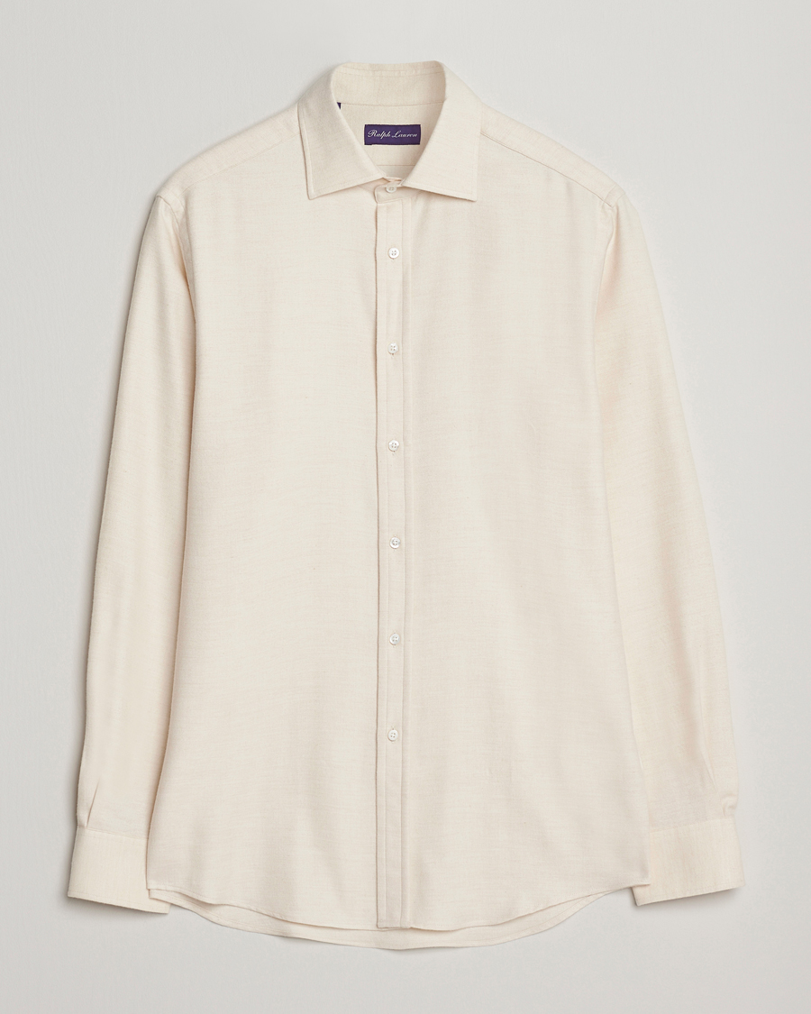 Mies | Kauluspaidat | Ralph Lauren Purple Label | Cotton Flannel Shirt Cream Melange