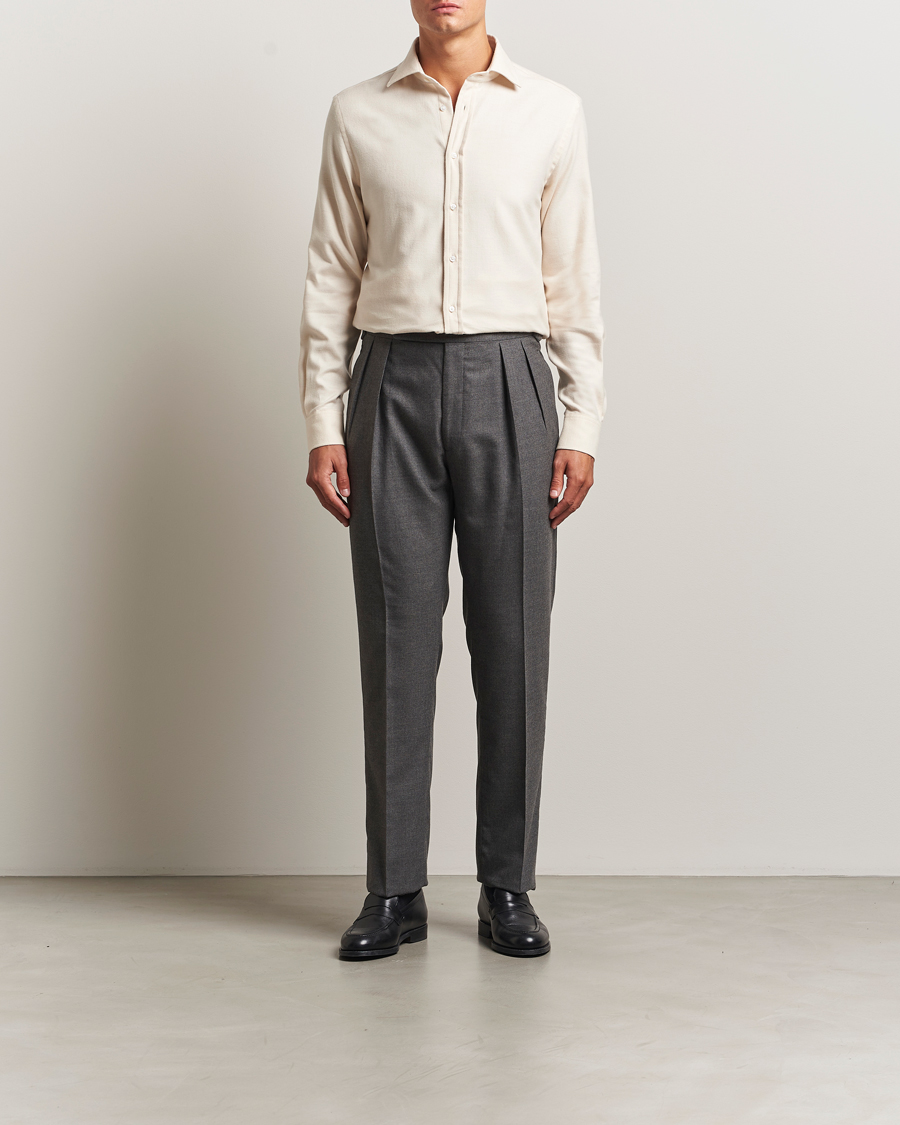 Mies | Kauluspaidat | Ralph Lauren Purple Label | Cotton Flannel Shirt Cream Melange