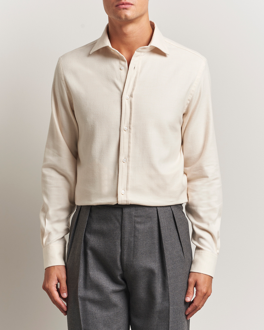 Mies | Kauluspaidat | Ralph Lauren Purple Label | Cotton Flannel Shirt Cream Melange