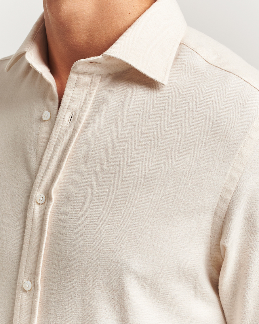 Mies | Kauluspaidat | Ralph Lauren Purple Label | Cotton Flannel Shirt Cream Melange