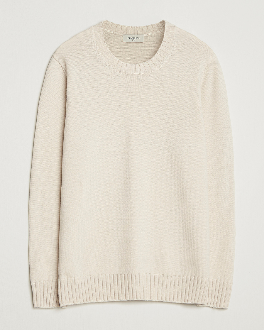 Mies | Puserot | Piacenza Cashmere | Brushed Wool Crew Neck Latte