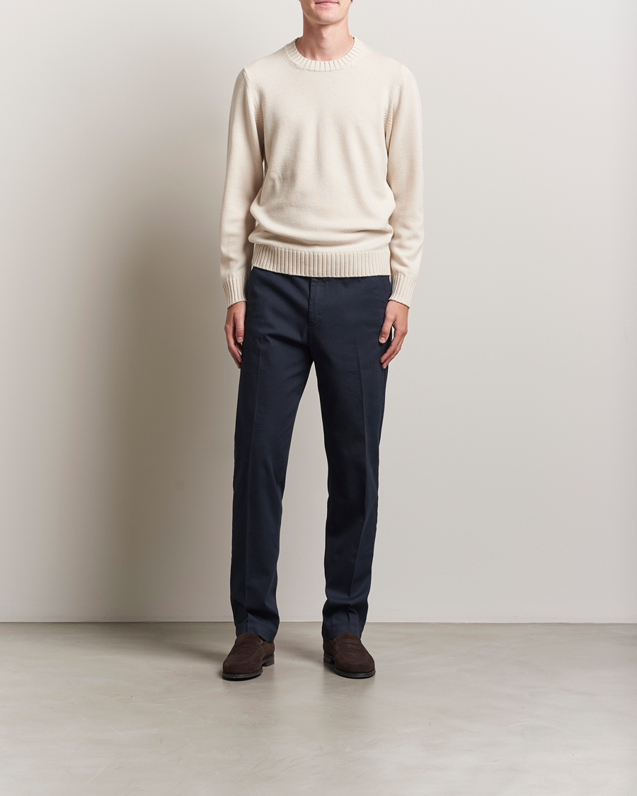 Mies | Puserot | Piacenza Cashmere | Brushed Wool Crew Neck Latte