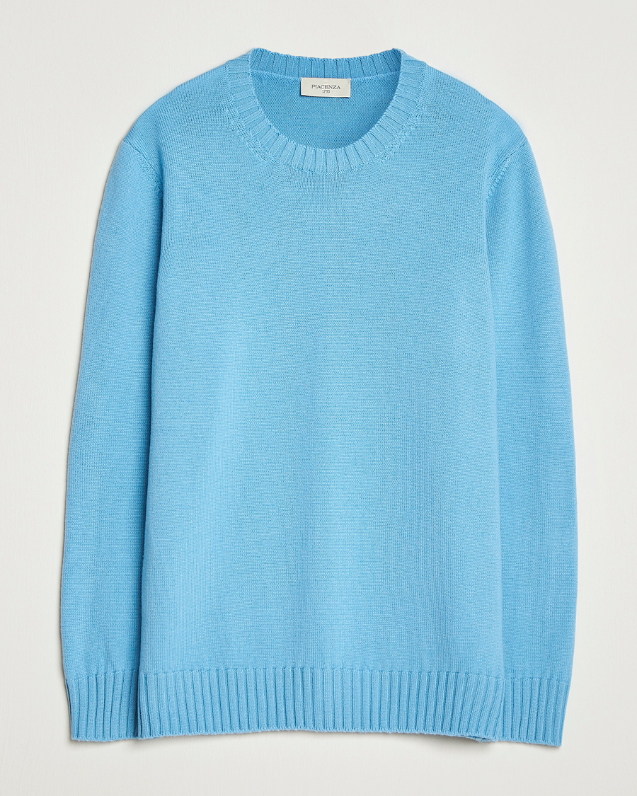 Mies | Puserot | Piacenza Cashmere | Brushed Wool Crew Neck Sky Blue
