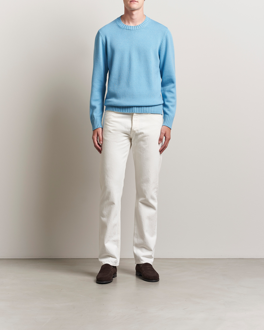 Mies | Puserot | Piacenza Cashmere | Brushed Wool Crew Neck Sky Blue