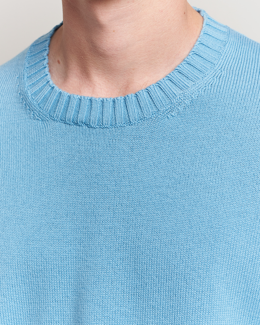 Mies | Puserot | Piacenza Cashmere | Brushed Wool Crew Neck Sky Blue