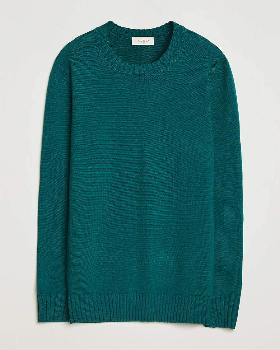 Mies | Puserot | Piacenza Cashmere | Brushed Wool Crew Neck Dark Green
