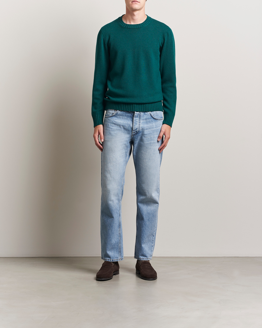 Mies | Puserot | Piacenza Cashmere | Brushed Wool Crew Neck Dark Green