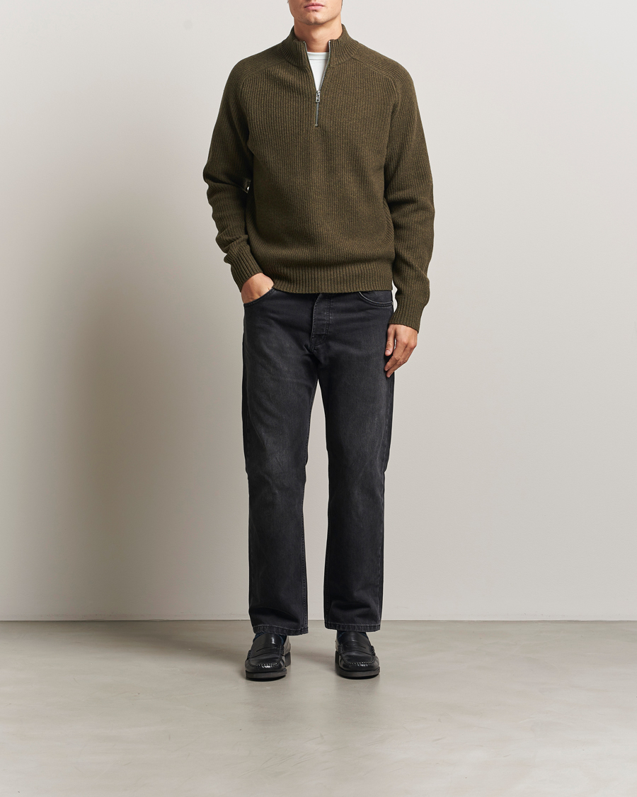 Mies | Puserot | Filippa K | Ribbed Wool Half Zip Moss Green