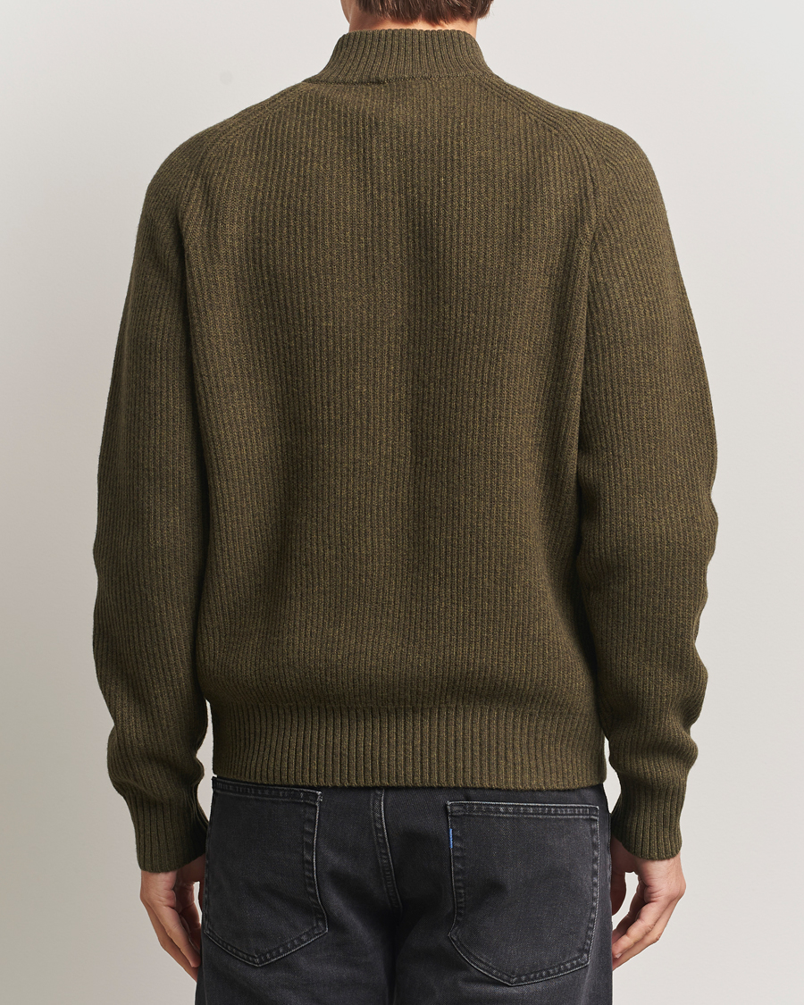Mies | Puserot | Filippa K | Ribbed Wool Half Zip Moss Green