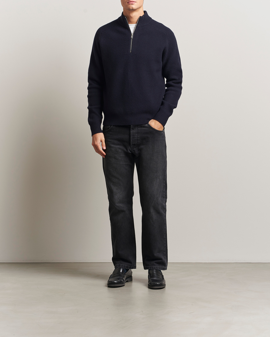 Mies | Puserot | Filippa K | Ribbed Wool Half Zip Navy